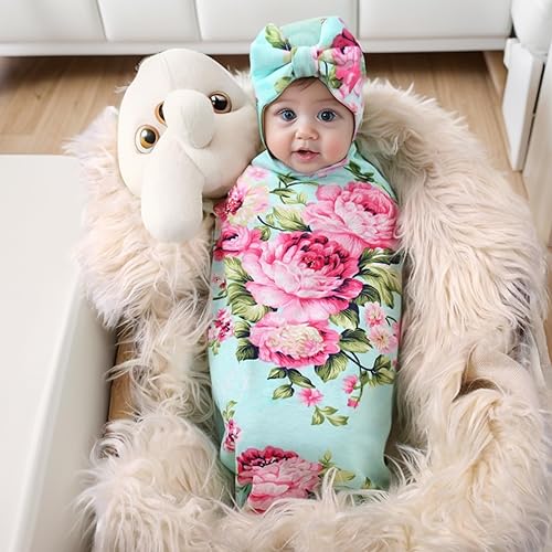 Miniatura 3 de Galabloomer Juego de diadema de manta de recepción con estampado de flores para bebé Aqua, Gris, Verde, Azul claro, Amarillo claro, Multicolor, Azul