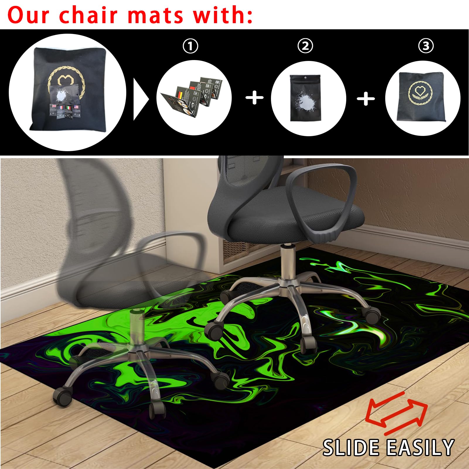 Gaming Bürostuhl Stuhlmatten, Bürostuhl Unterlage, Bodenschutzmatte für Hartböden, Schreibtischstuhl Unterlage, Schutzmatte für Teppichböden, Bodenmatte Stuhlunterlage für Büro/Zuhause 130 x 150 cm