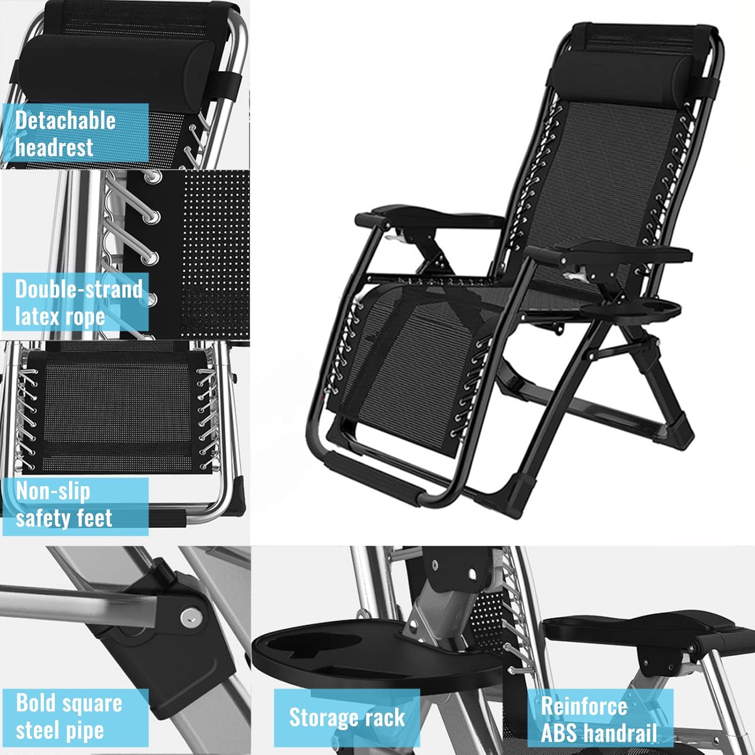 Sunloungers Sun Loungers for Garden Foldable Zero Gravity Chair Stable Widened Steel Frame Ergonomic Patio Recliner Folding Reclining Chair Load-Bearing 200kg