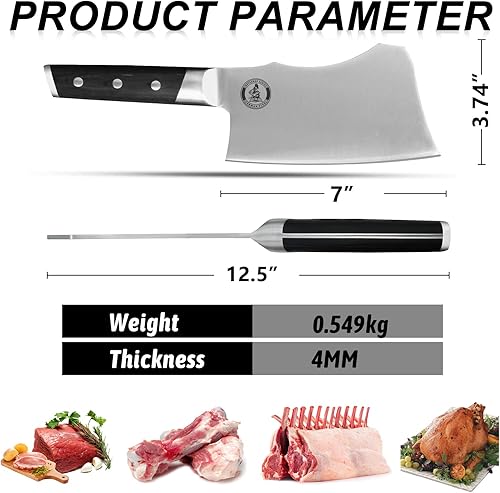 Miniatura 2 de Hanlde - Cuchillo grande para carne  Picador de huesos de cocina de 7 pulgadas, cuchillo alemán de acero inoxidable de alto carbono con mango