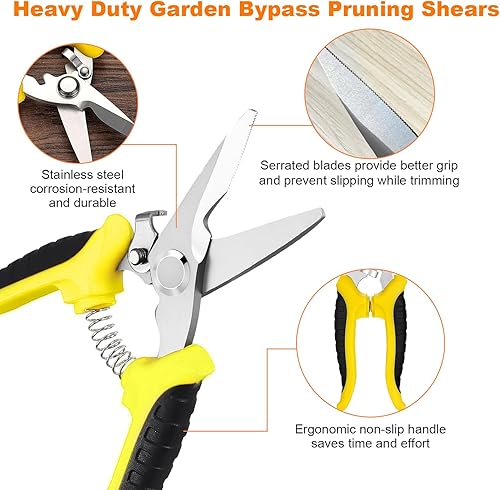 Miniatura 5 de Paquete de 3 tijeras de podar de jardín, juego de tijeras de jardín de acero inoxidable, tijeras de jardinería, cortapodas de mano, tijeras de podar