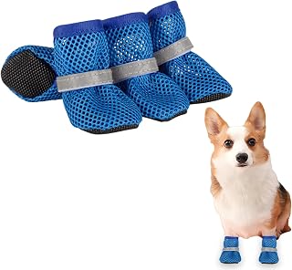 Symphonyw Breathable Mesh Dog Boots for Small Dogs - Summer Hot Pavement Paw Protectors, Reflective Non-Slip Adjustable Shoes (Blue, S)