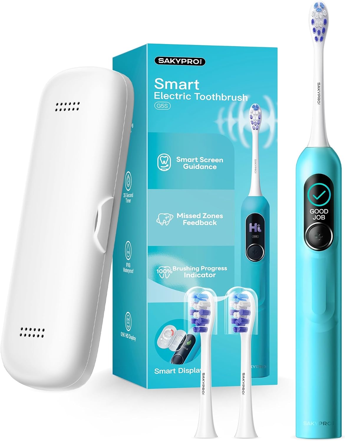 SAKYPRORAL Kids Electric Toothbrush, Instant Score, 150 Days Battery, Braces Friendly (Turquoise)