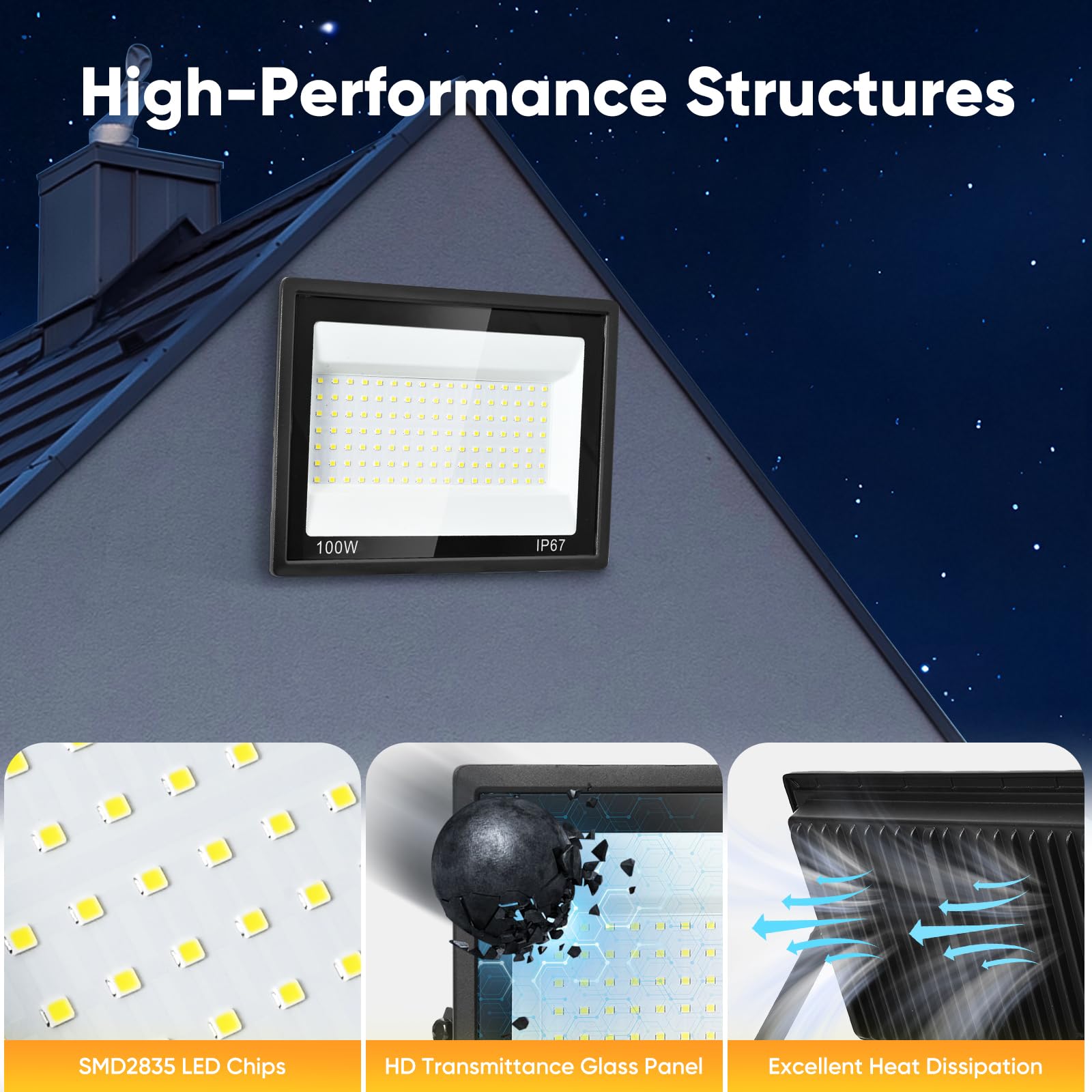 LED Strahler Außen 100W,IP67 Wasserdicht LED Fluter,119 LEDs,10000LM Superhell Außenstrahler,Led Scheiwerfer,7000K Kaltweiß Flutlicht Außenstrahler für den Garten,Hof,Garage,Auffahrt,Werkstatt,Flur