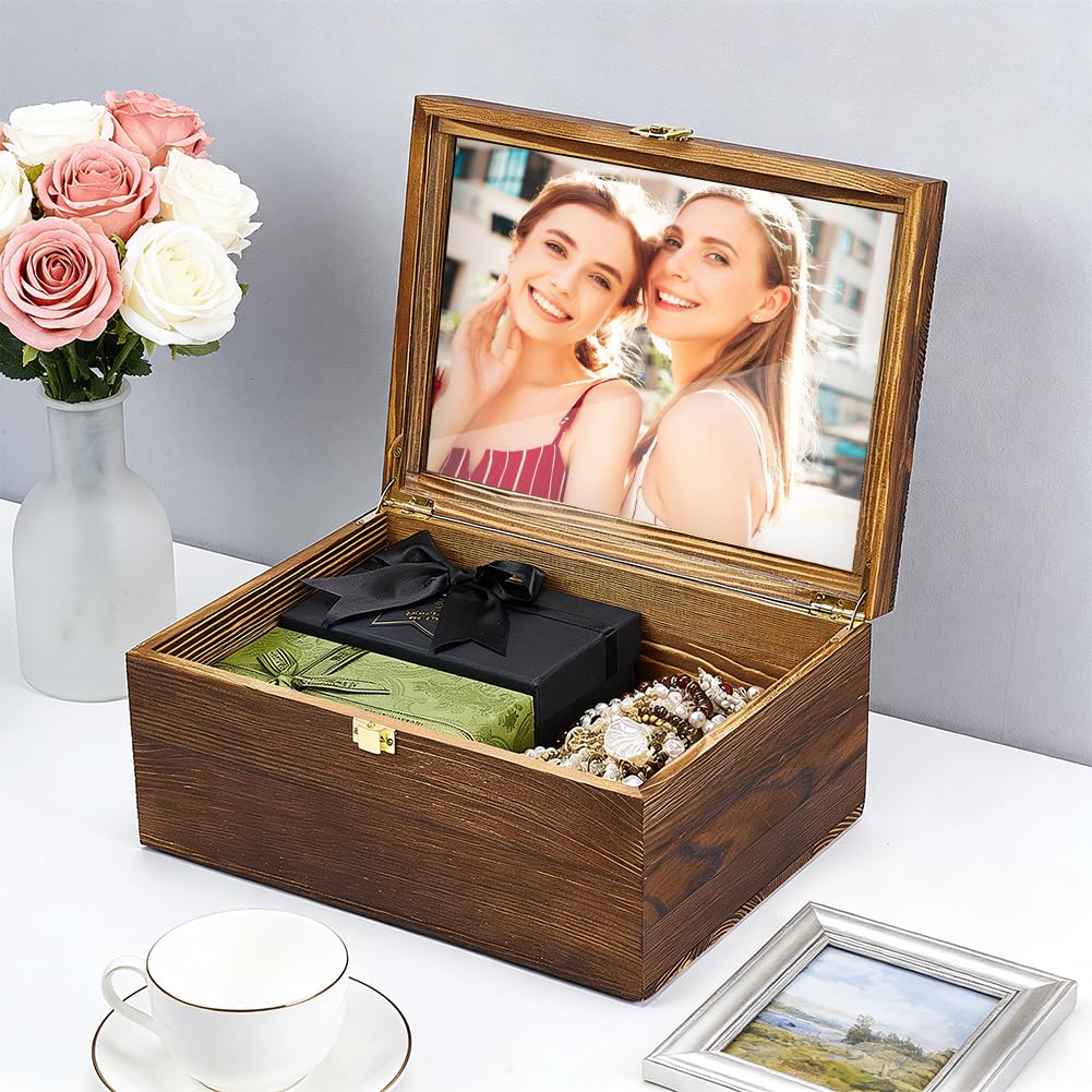 UNICRAFTALE Caja de recuerdos de madera marrón coco del árbol de la vida, cajas grandes de recuerdos con tapa con bisagras, caja de almacenamiento decorativa de madera con separadores para