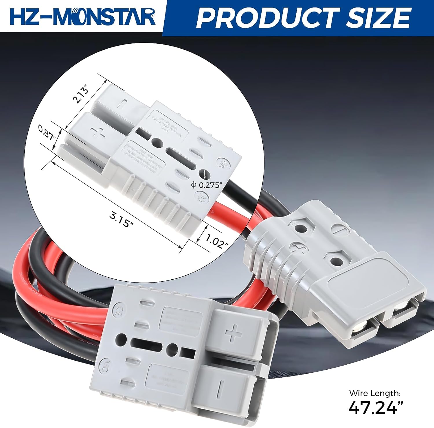 175A Connector Plug with 6AWG Cable Compatible with Anderson, 600V Battery Quick Cable Connector for 2 to 4 Gauge Replacement for Anderson Connector Plug One to One Power Forklift Charging