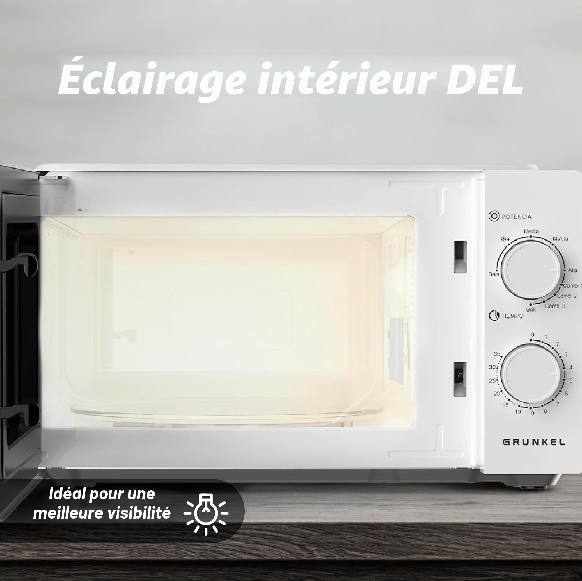 Four à micro-ondes avec gril, 20-25 litres, 700 W + 900 W ou 850 W + 1000 W gril, 5 niveaux de puissance, 3 modes de combinaison, minuterie 30 minutes (700-900 W, 20 litres)