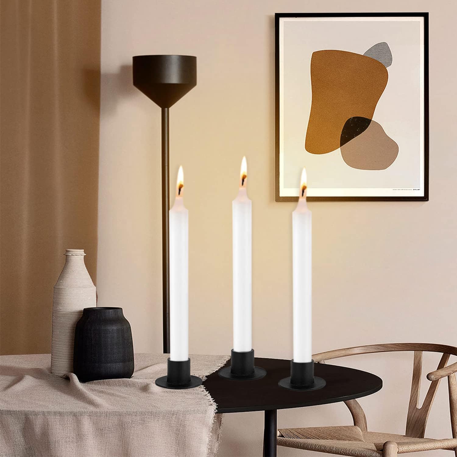Lot De 6 Bougeoirs Coniques En Métal Blanc Mat - Style Rétro - Pour Bougies Pilier - Mariage, Noël, Décoration Maison