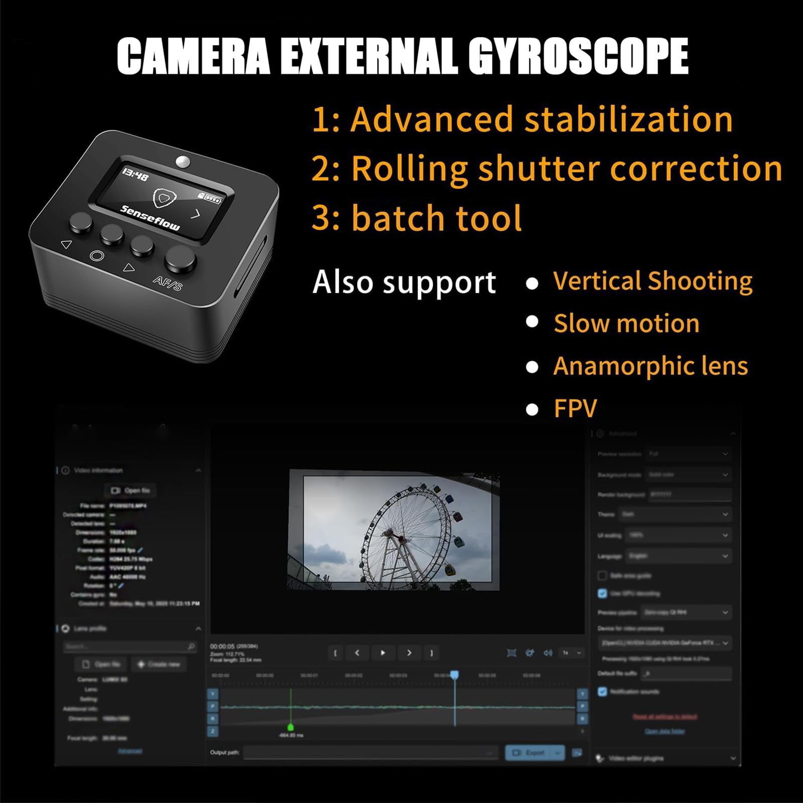 Stabilizzatore for fotocamera con giroscopio esterno | Stabilizzazione video intelligente anti-vibrazione, for fotografia e videografia all'aperto