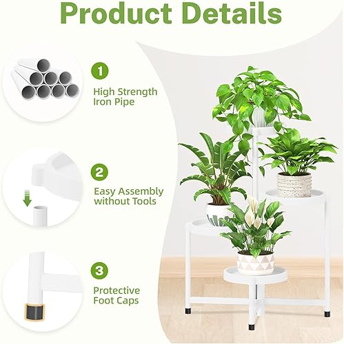 Miniatura 4 de iDavosic.ly Soporte plegable de 4 niveles para plantas para interiores y exteriores con bandeja de plástico, estante de esquina escalonada para