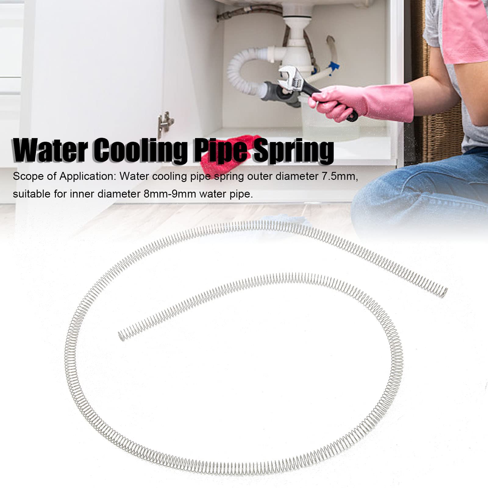 Beufee Spring Coil, Water Cooling Pipe Spring 100cm Length 7.5mm Outer Diameter Anti Folding Spring Stainless Steel Silver Extended Compressed Springs for Inner Diameter 8mm?9mm Pipe