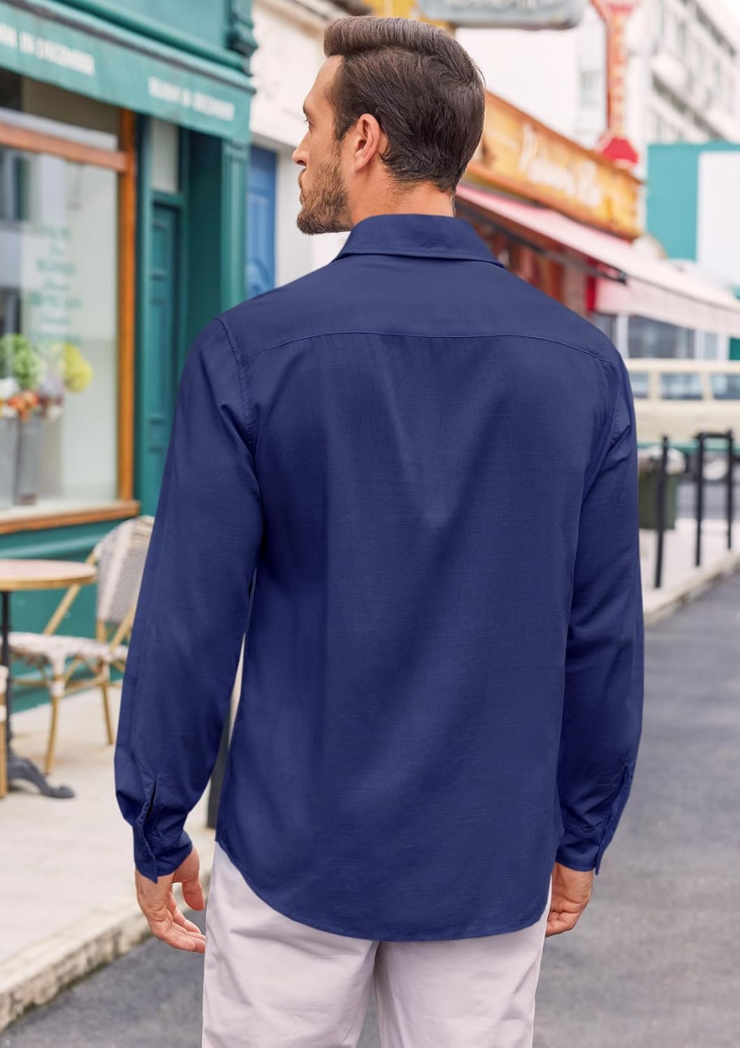 Runcati Mens Button Down Shirt Cotton Linen Casual Long Sleeve Shirts Collared Hippie Beach Tops - Image 4