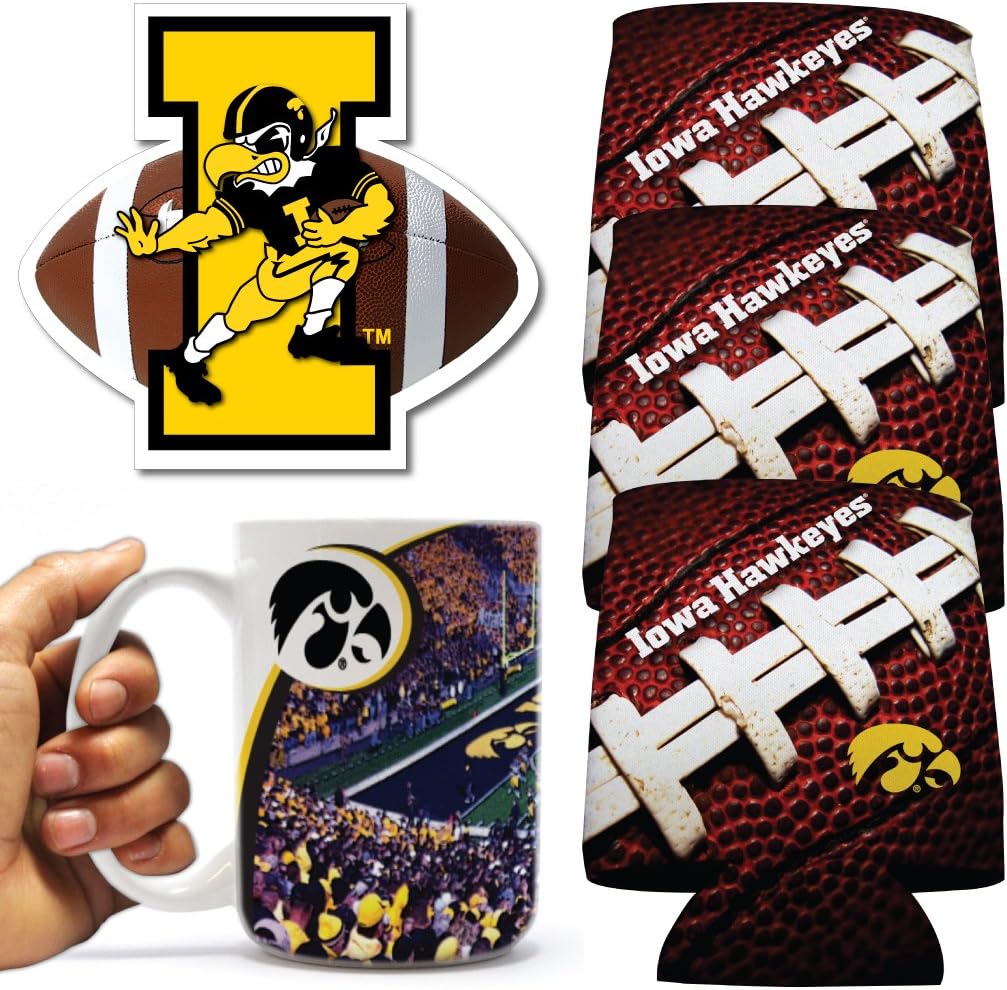 VictoryStore University of Iowa Gift Set: Car Magnet, Coffee Mug, and Can Coolers (Iowa Hawkeyes)