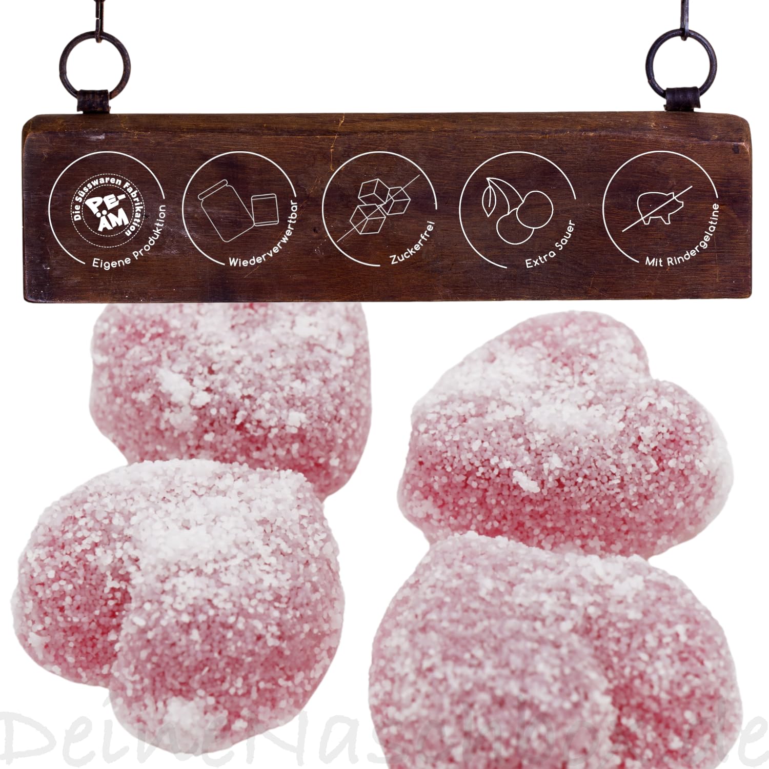 PE-ÄM | Wirklich Saure Zuckerfreie Fruchtgummi Kirsch M'Ecks | 2kg Big Pot | XXL Pack für Party, Candybar & Geschenk | Saftig | Premiumfruchtgummi