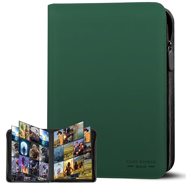 Álbum de Tarjetas Coleccionables, 30 Páginas y 9 Bolsillos, Capacidad para 540 Cartas, Carpeta con Cremallera y Carga Lateral, Compatible con Magic, YuGiOh, MTG y TCG – Verde Oscuro