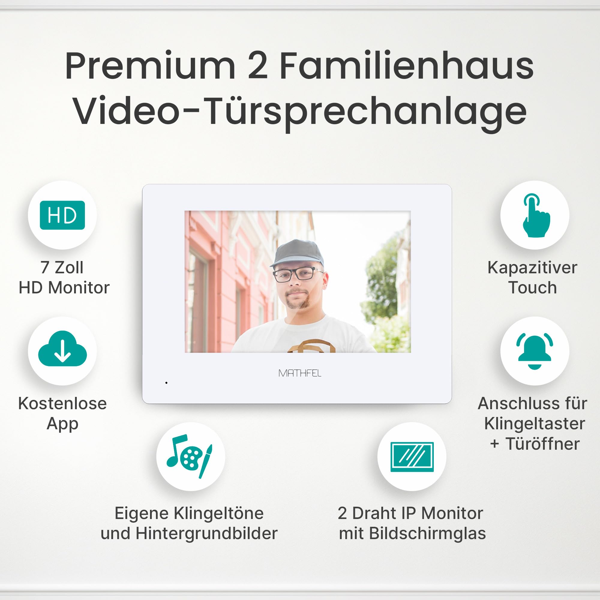MATHFEL 2 Draht Bus IP 3 Familienhaus Video Türsprechanlage Fischaugenkamera 170 Grad, Außenstation in Aluminium, 3x7'' Monitor Anthrazit mit RFID Zugangskontroll