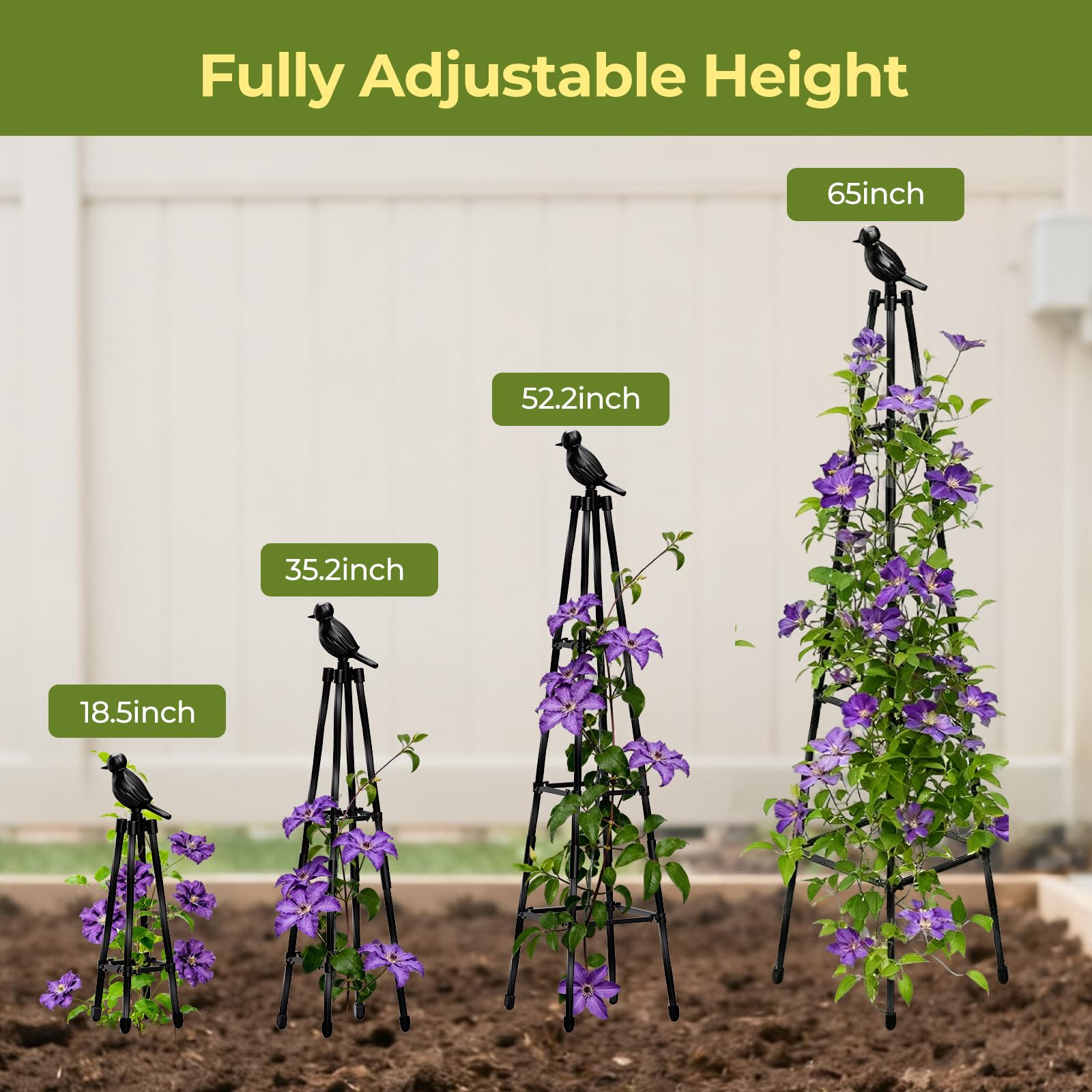 2 Pack Garden Trellis for Climbing Plants Outdoors,65Inch Cucumber Trellis Garden Obelisk Trellis Rustproof Plants Support with Adjustable Heights for Indoor Potted Plants, Vines, Vegetables