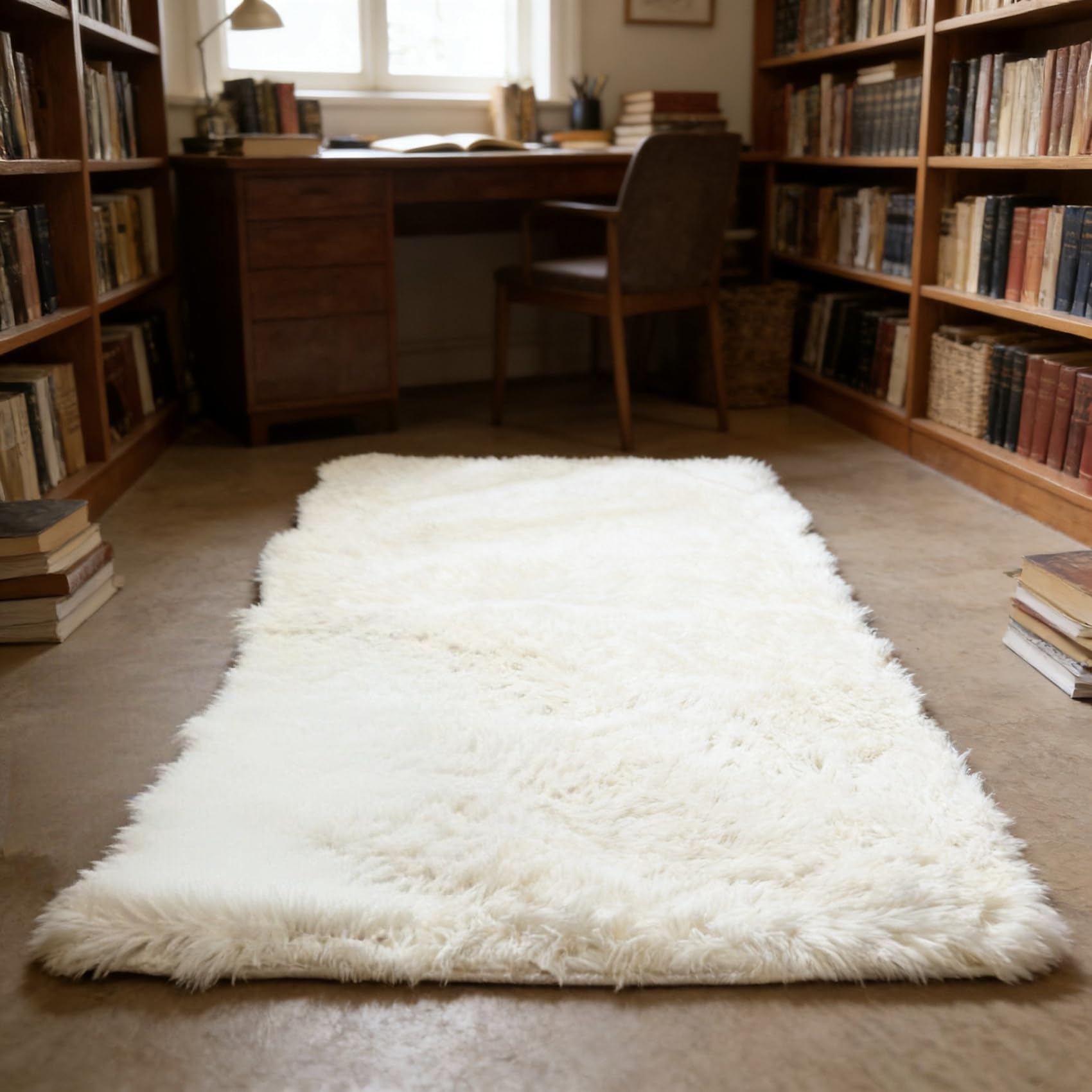 Tapis de chambre blanc 297x300 cm antidérapant et doux à poils longs pour un confort moderne