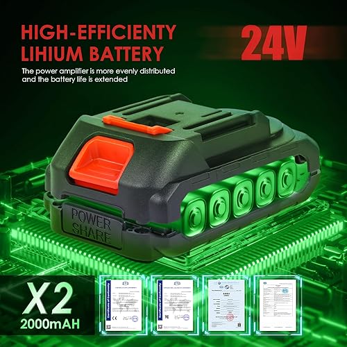 Miniatura 6 de Mini motosierra inalámbrica, inalámbrica Aoresac con 2 baterías de 24 V, motosierra pequeña de mano para cortar árboles, corte de madera, patio y