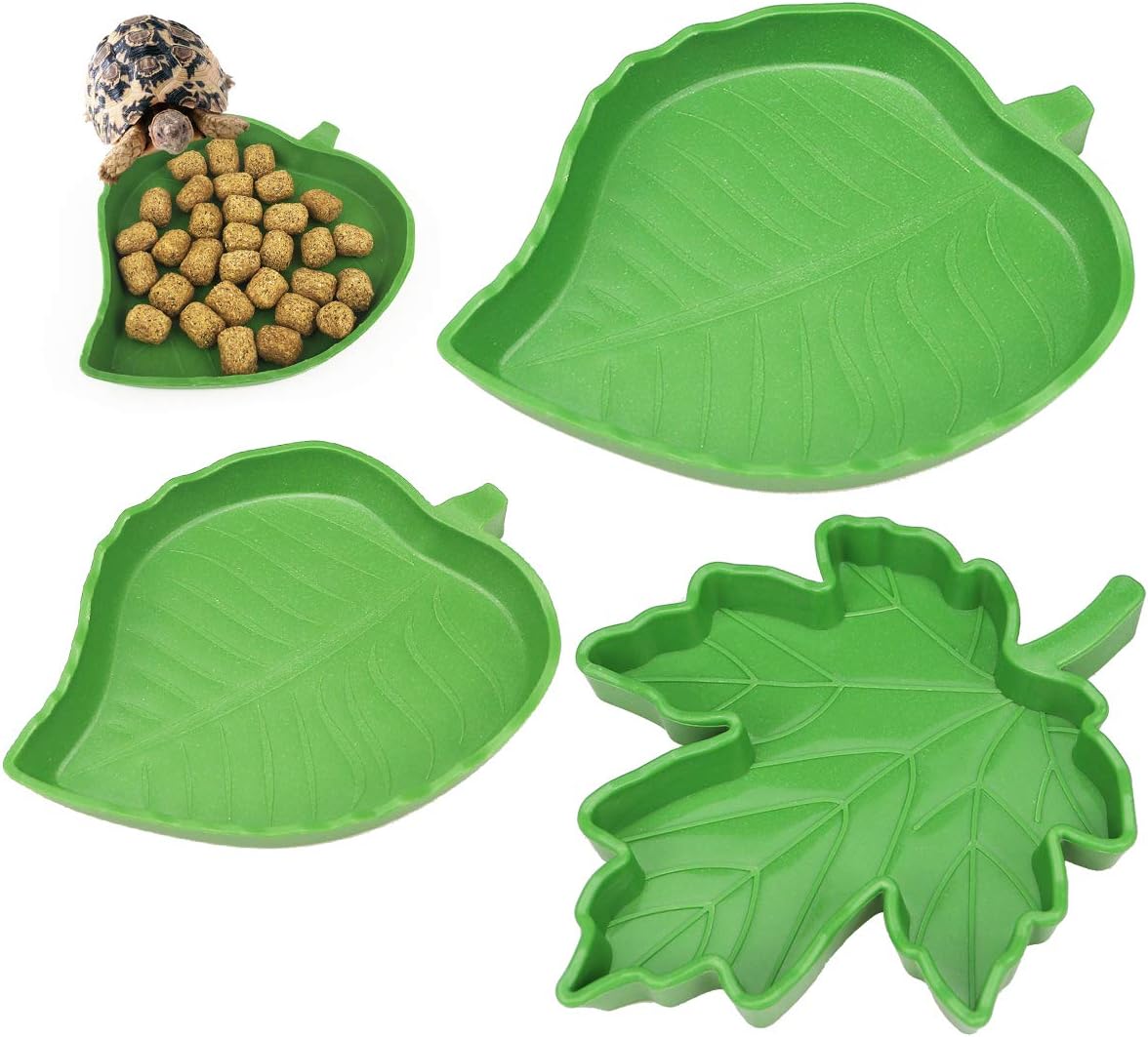 YOLUFER 3 Pieces Leaf Reptile Food Water Bowl Plate Dish for Tortoise Corn Snake Crawl Pet Drinking and Eating, 3 Different Sizes