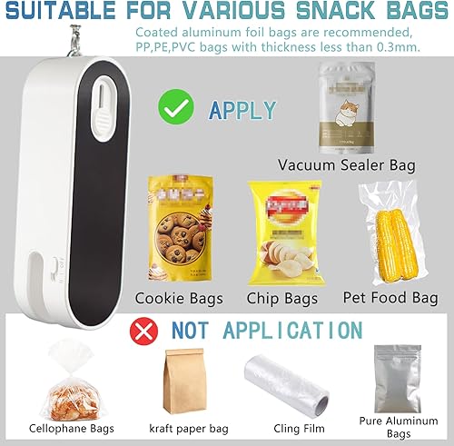 Miniatura 7 de Mini sellador de bolsas, 2 en 1  resellador de plástico de mano recargable, máquina de sellado al vacío para mantener alimentos chips galletas
