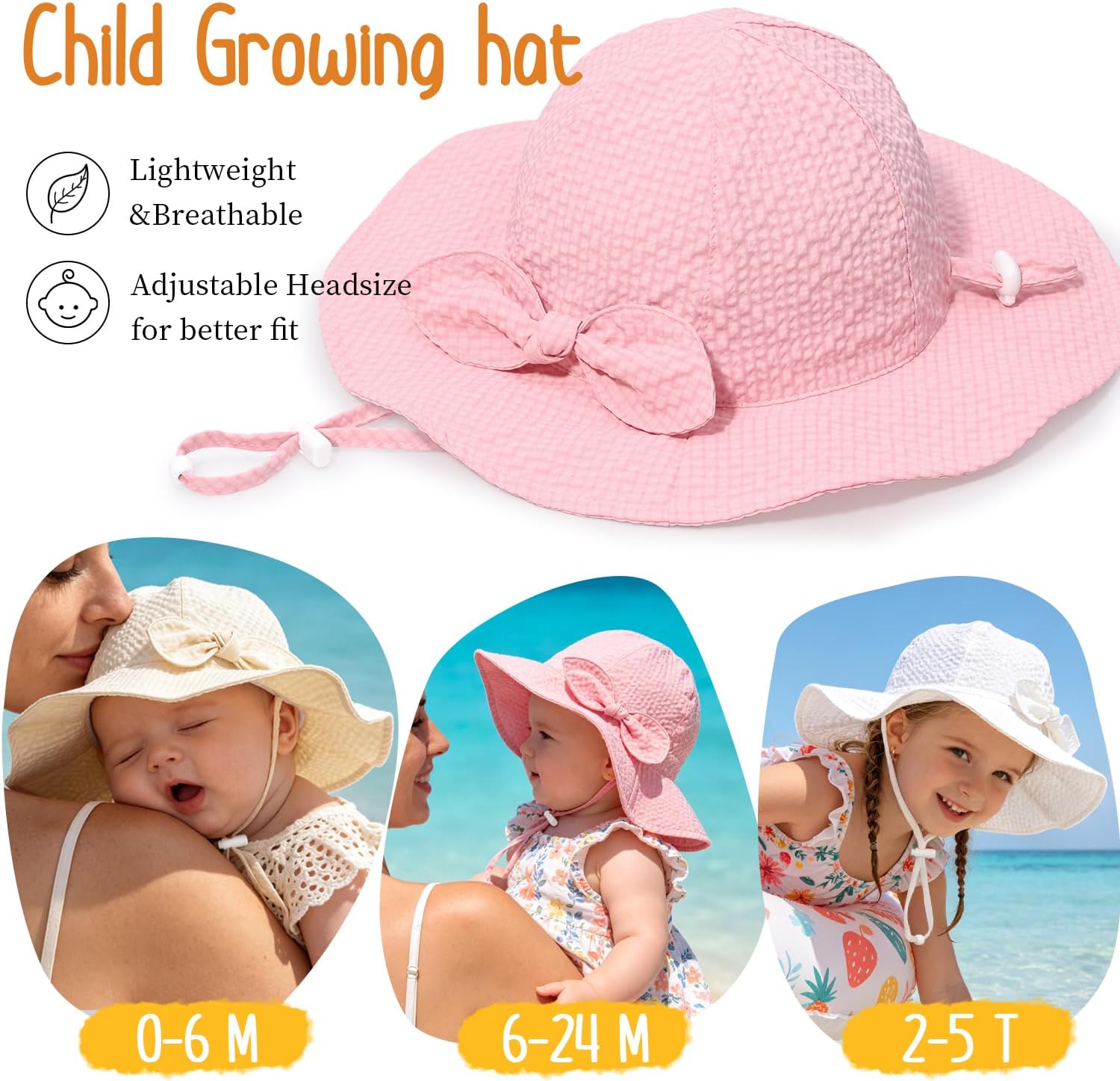 Baby Girl Sun Hat Infant Toddler Beach Hat UPF50+ Wide Brim Kids Summer Sun Protection
