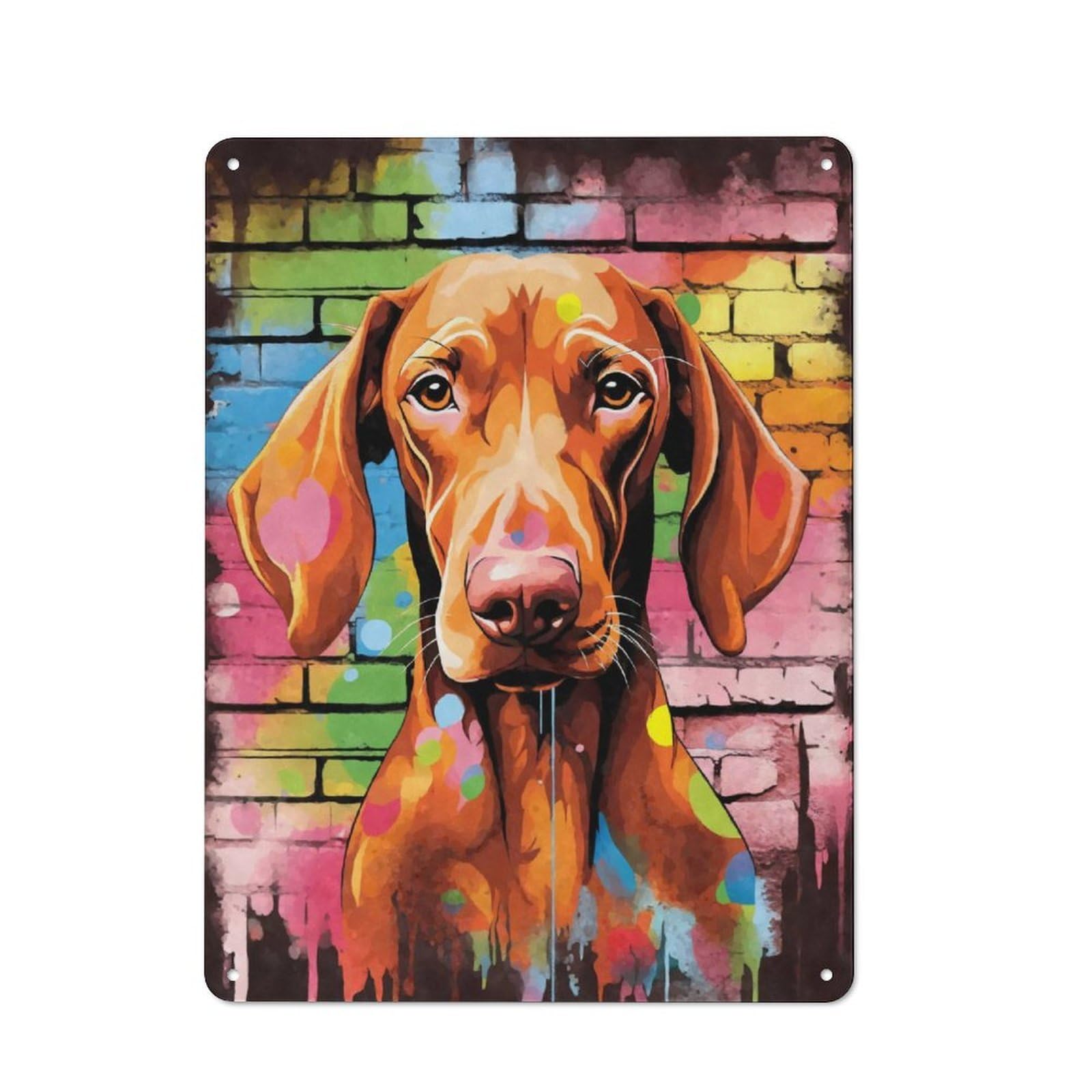 Junmoney Vizsla Dog Graffiti Metal Sign 40X30cm With For Workshop Wall, Rustic Decor, For Garage, Workshop And Man Cave Decoration