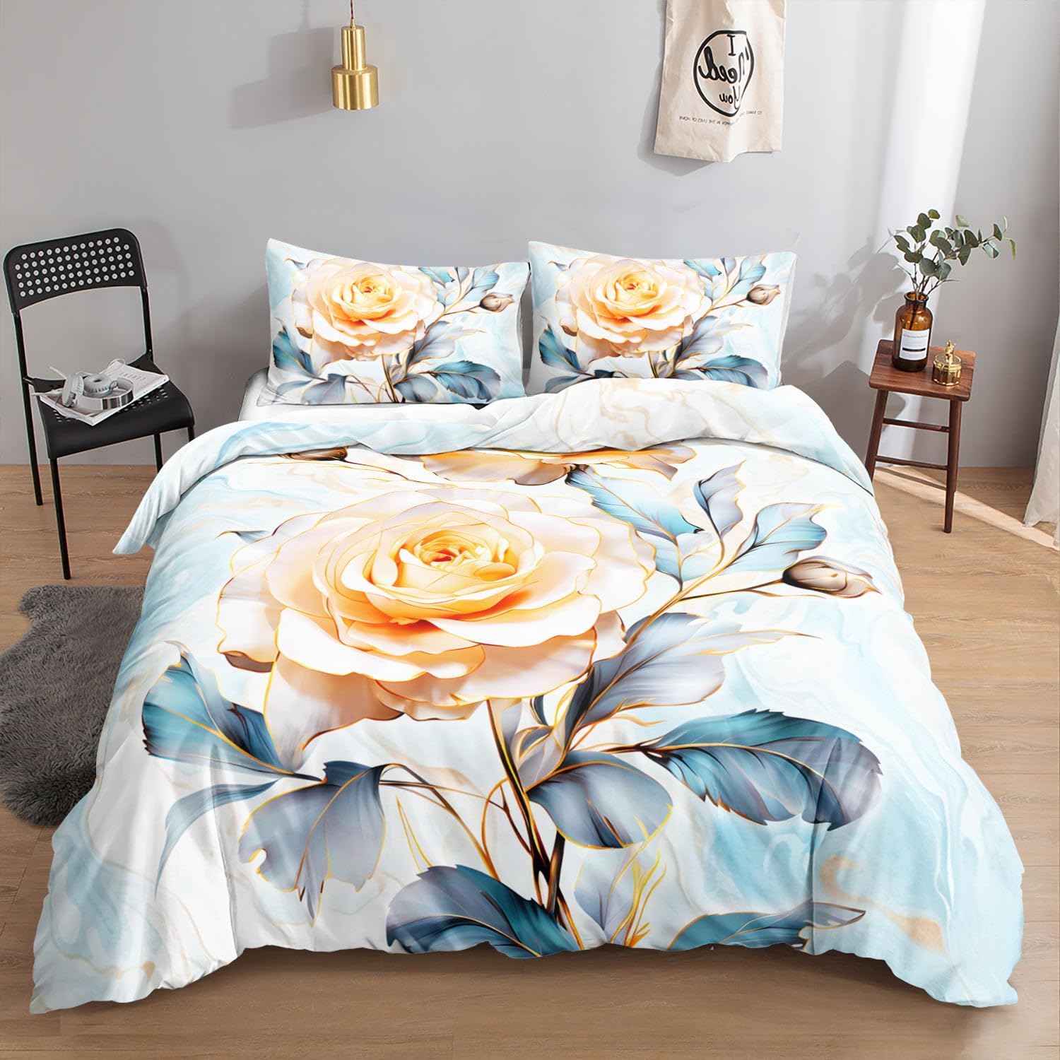 HOSIMA Flower Bed Provides Quilt Cover, Flowers Printed with Two