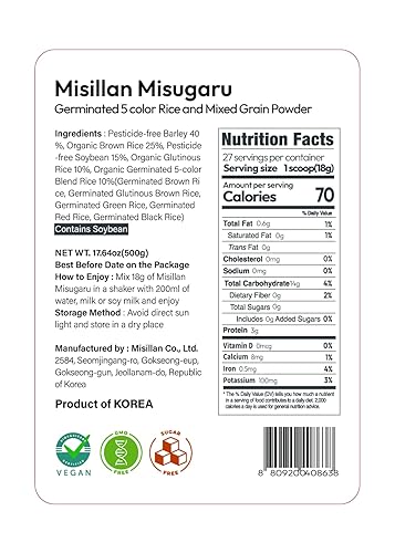 Miniatura 2 de Korean Food Korean Misugaru - Mezcla de bebida multigrano, polvo nutricional de granos mixtos, 17.6 onzas (17.64 oz),