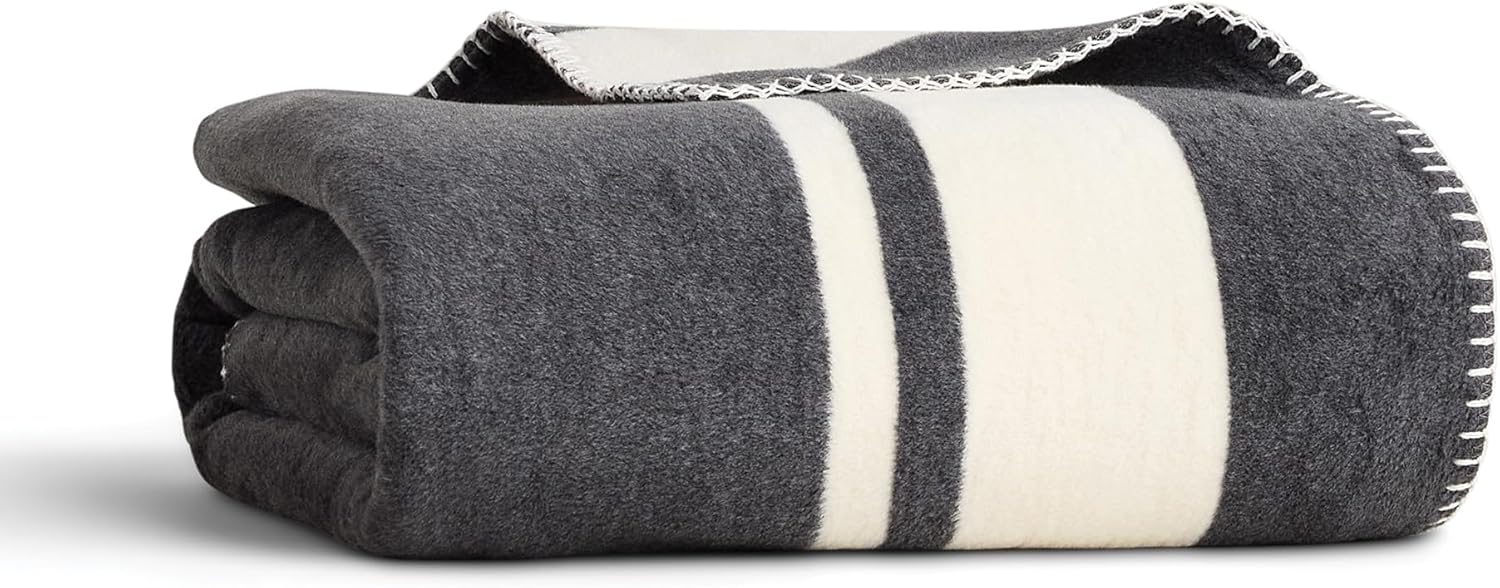 Preston Lane Highrise Throw Blanket – 50" x 70", Premium Soft Cotton Blend, Soft Fluffy Blanket Throw in for Couch, Bed, Boho Home Décor & Cozy Warmth, Made in Portugal, Slate