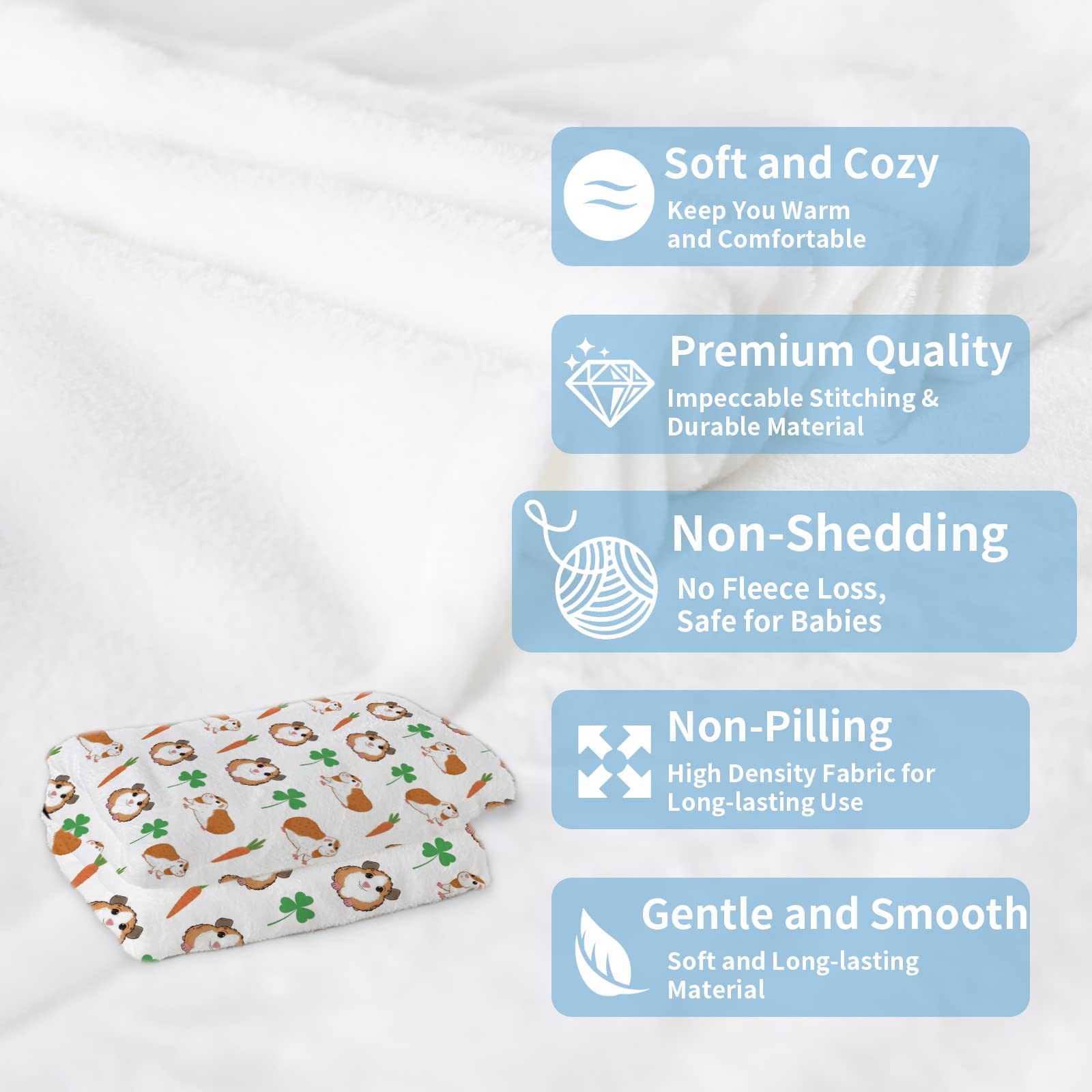 Guinea Pig Blanket Cute for Girls, Cartoon Carrots Shamrock Animal Printed Blanket for Baby Kids Boys Girls Guinea Pig Lovers, Soft Lightweight Fleece Patterned Throw Blanket for Pet - 50 × 40 inches