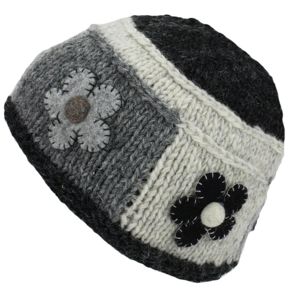Loud Hats Grey Felt Flower Wool Knit Beanie Hat