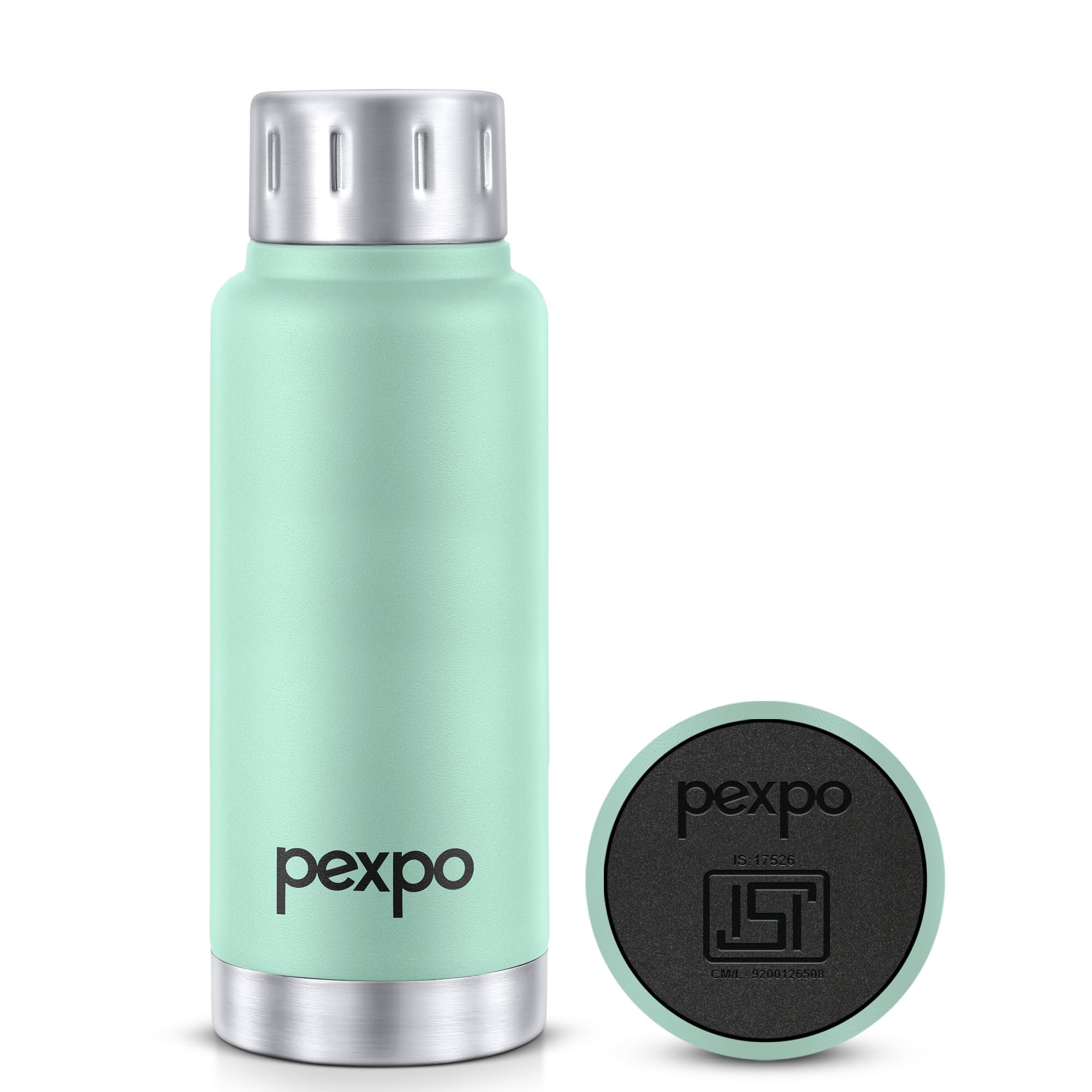 Go24 pexpo Cameo ISI Certified Stainless Steel Vacuum Insulated Flask - 300ml | Double Wall Hot & Cold Upto 5-6 Hours | Office, School, Gym, & Travelling | Men, Women & Kids - Sea Green