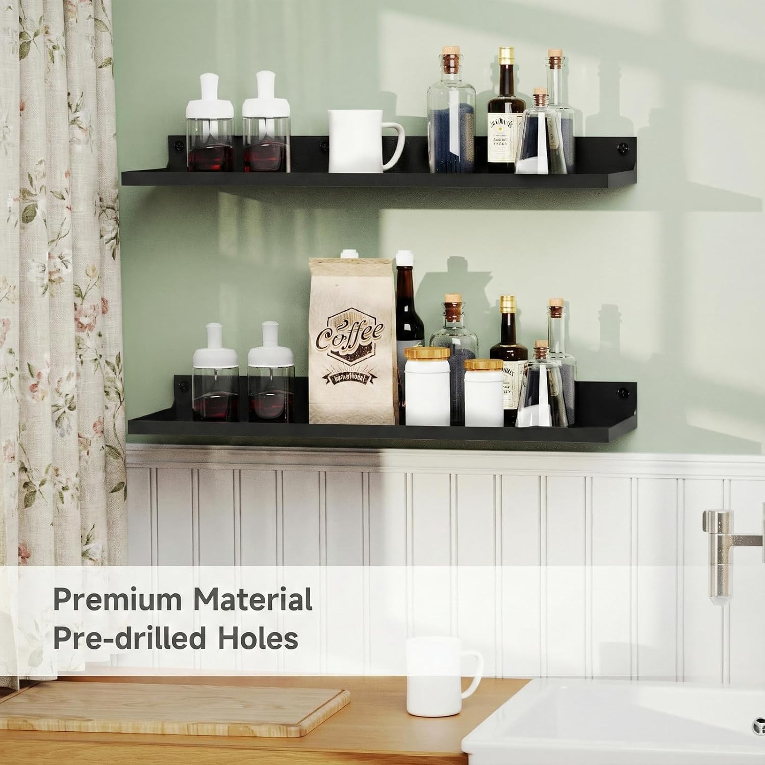 3 Pack Metal Floating Shelves, 17x6 Inch Large Wall Mounted Shelf for Storage, Black Kids Bookshelf, Display Ledge Shelves with Lip for Bathroom, Bedroom, Living Room, Bathroom, Kitchen