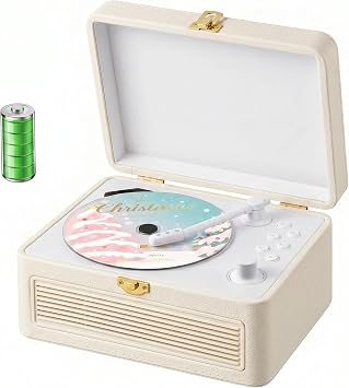 Gueray CD Player Portable Bluetooth Retro CD Players with Speakers Vintage CD-Player 3600mAh Rechargeable & Radio & Remote Control Support USB/AUX Playback Headphone Jack White