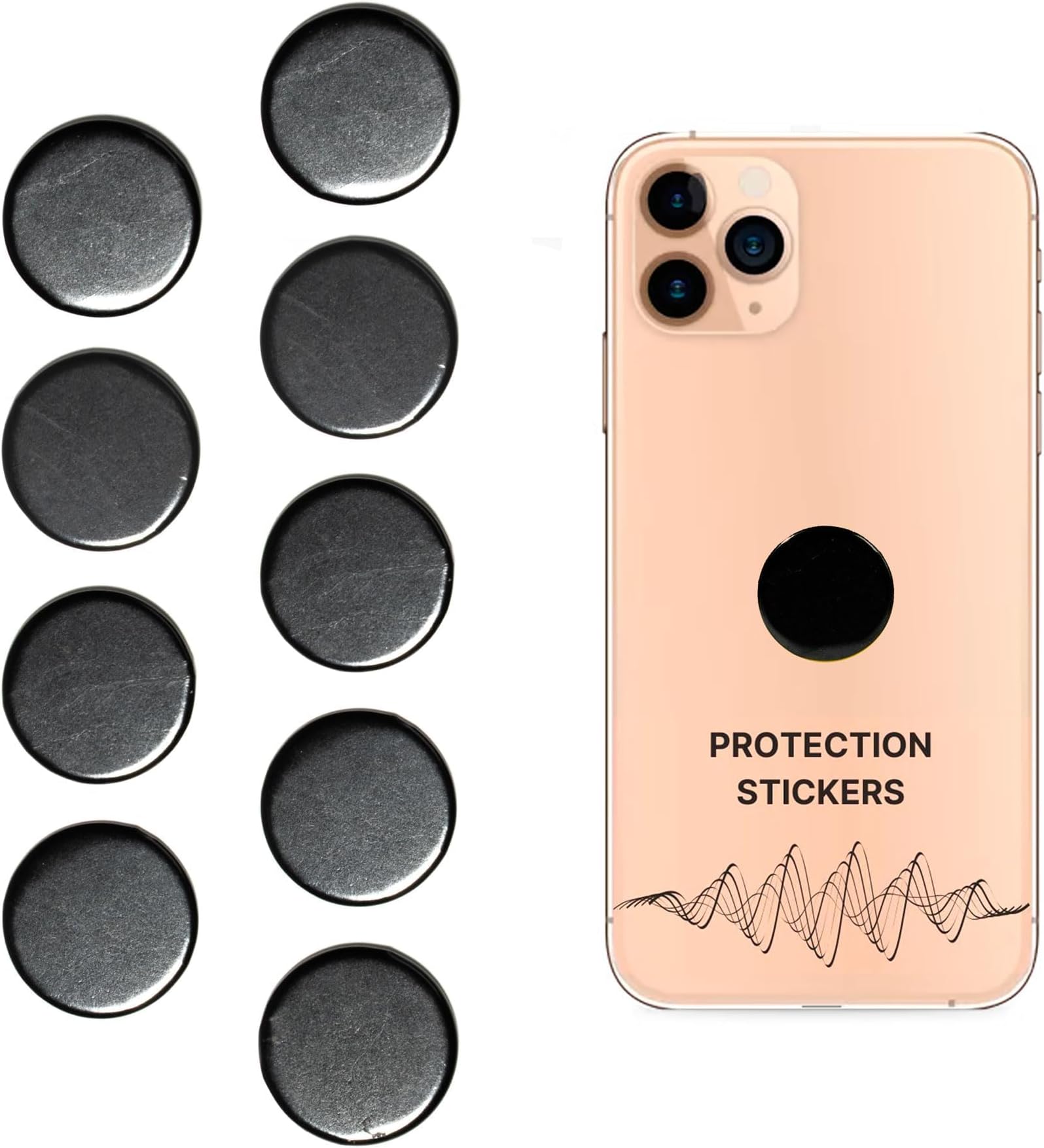 Protection Shungite Stickers 9pcs Cell Phone Case for Tablet Laptop | Polished Shungite Round Plates with Fullerenes | Authentic Shungite Stones Shield Bodywell Chips Gadgets S569