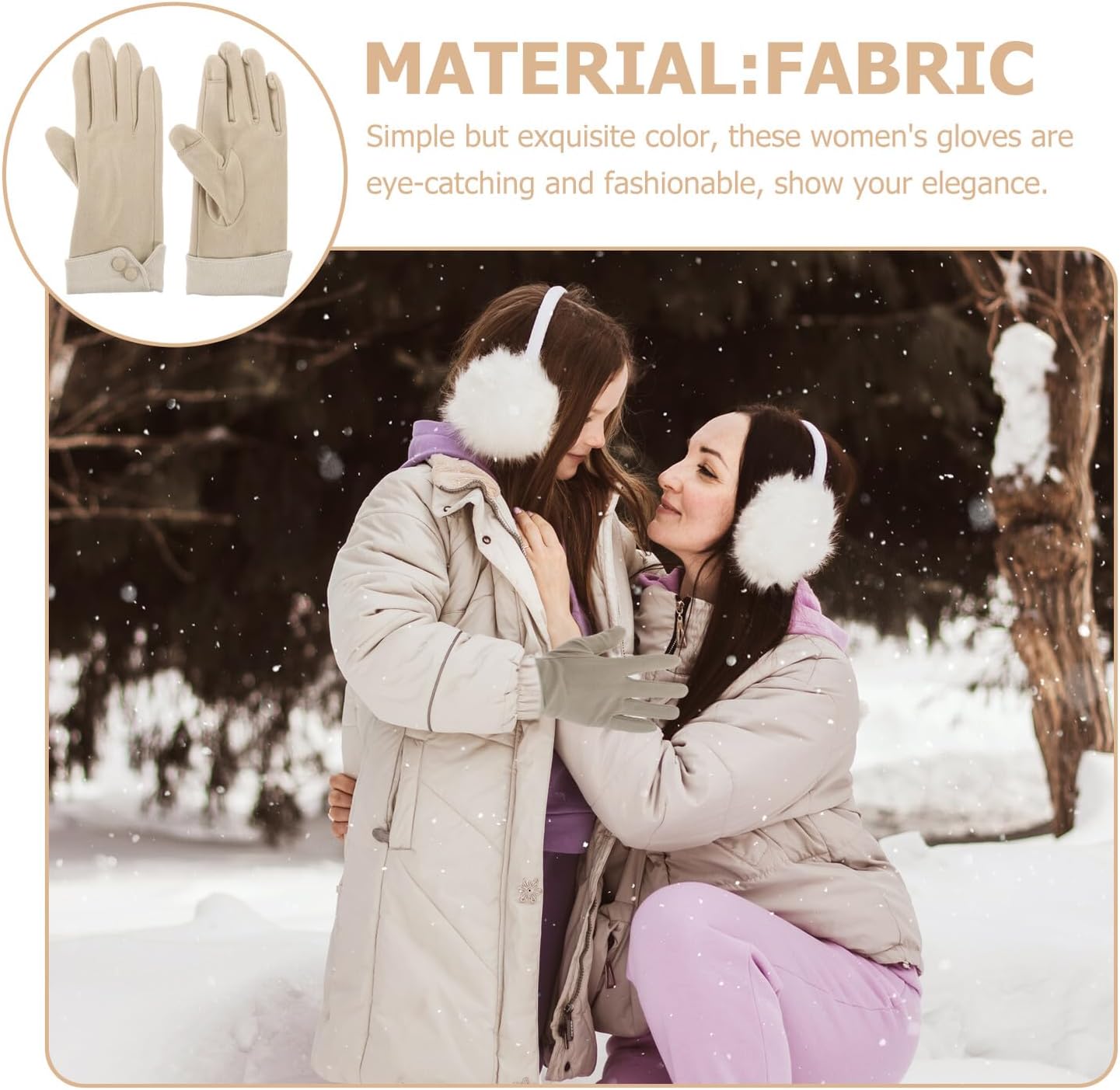 Women’s Warm Fabric Gloves with Touchscreen Sensitivity, Windproof Thick Fleece Gloves for Outdoor Winter Hiking, 1 Pair Khaki