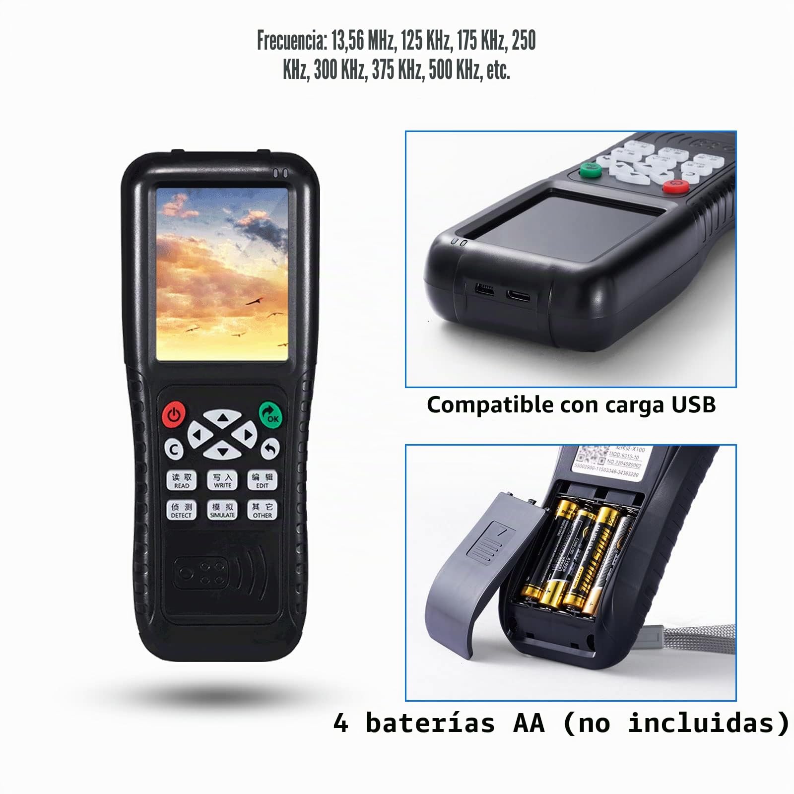 Copiadora RFID, identificación de múltiples Frecuencias de Mano, Lector de Tarjetas IC, Escritor, copiadora, Llave de Tarjeta Inteligente con Llavero de identificación de 125 kh (Tarjeta HID)