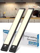 HIBOITEC Motion Sensor Light - 32.5 cm 70 LED Kitchen Lights, 2500 mAh LED Kitchen Under Furniture, Dimmable Magnetic Strip Adhesive LED Light, Lights for Wardrobe, Stairs, Hallway (Warm Lights)