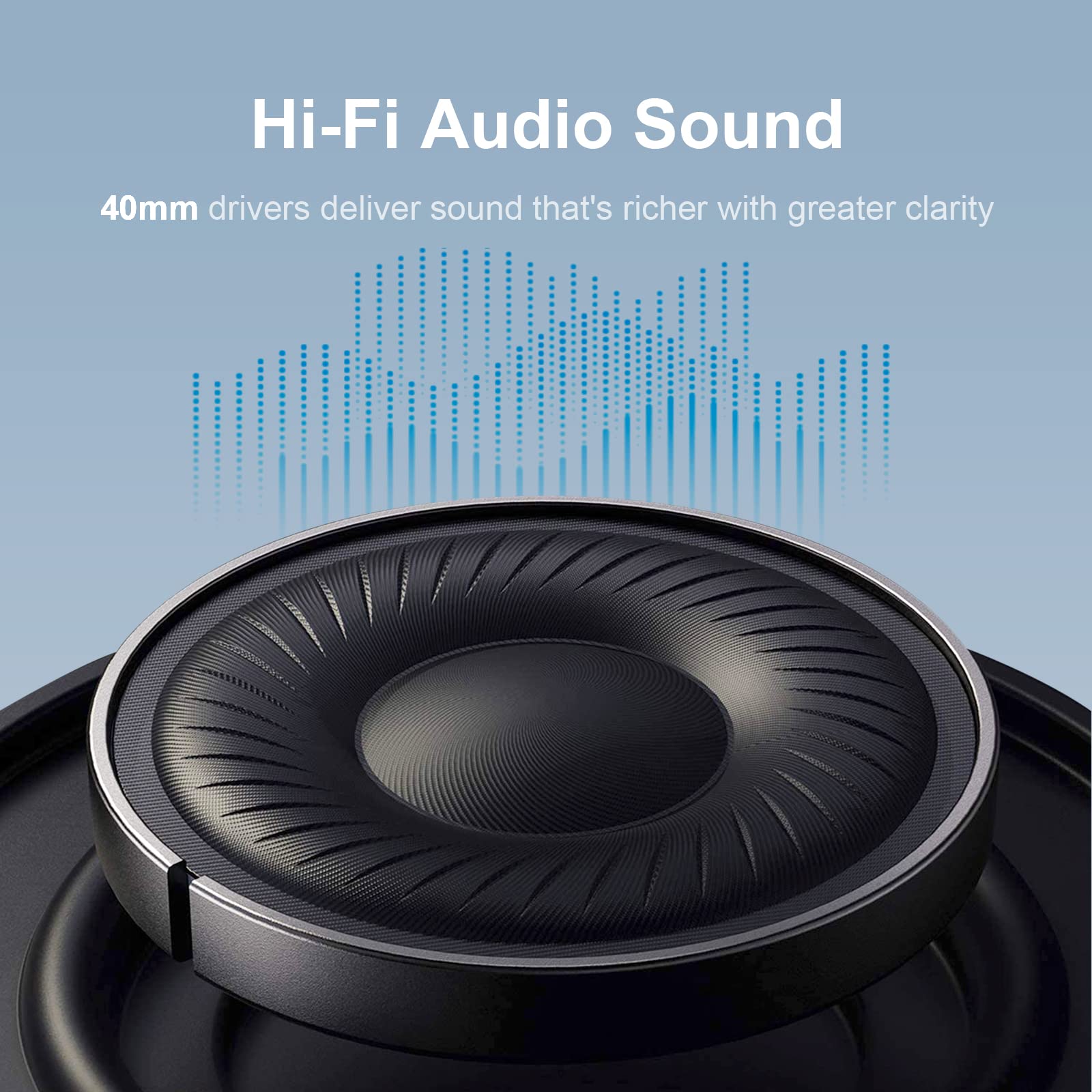GRIFEMA GH1001, Écouteurs Bluetooth Supra-Auriculaires, Écouteurs sans Fil 5.1, 12-14 Heures de Lecture, Audio Haute Résolution, Basses Lourdes, Suppression du Bruit ANC, Sports de Plein Air, Noir