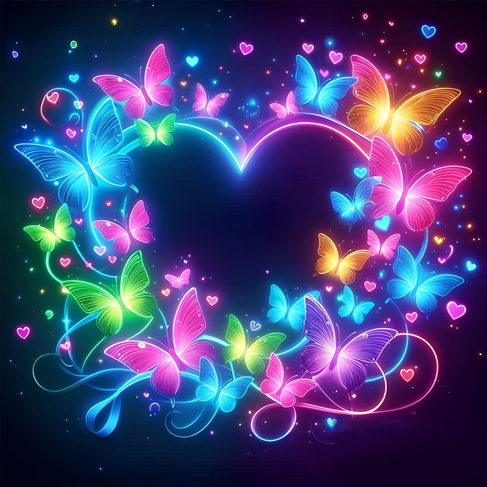 POETRYDRAW Neon Heart-Shaped Butterfly DIY 5D Round Drill Diamond Art Kit for Adults and Beginners, Home Wall Decor, 15.75x15.75in (Heart Butterfly)