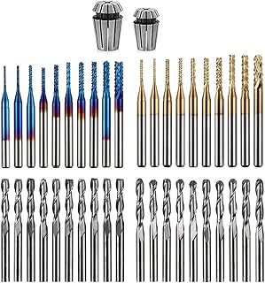 LUNYEE 40pcs End Mills CNC Router Bits with ER11, ER16 Collet, 1/8" Shank CNC Cutter Milling Carving Bit Set Including 2-Flute Flat Nose & Ball Nose, Nano Blue Coat & Titanium Coat Bits
