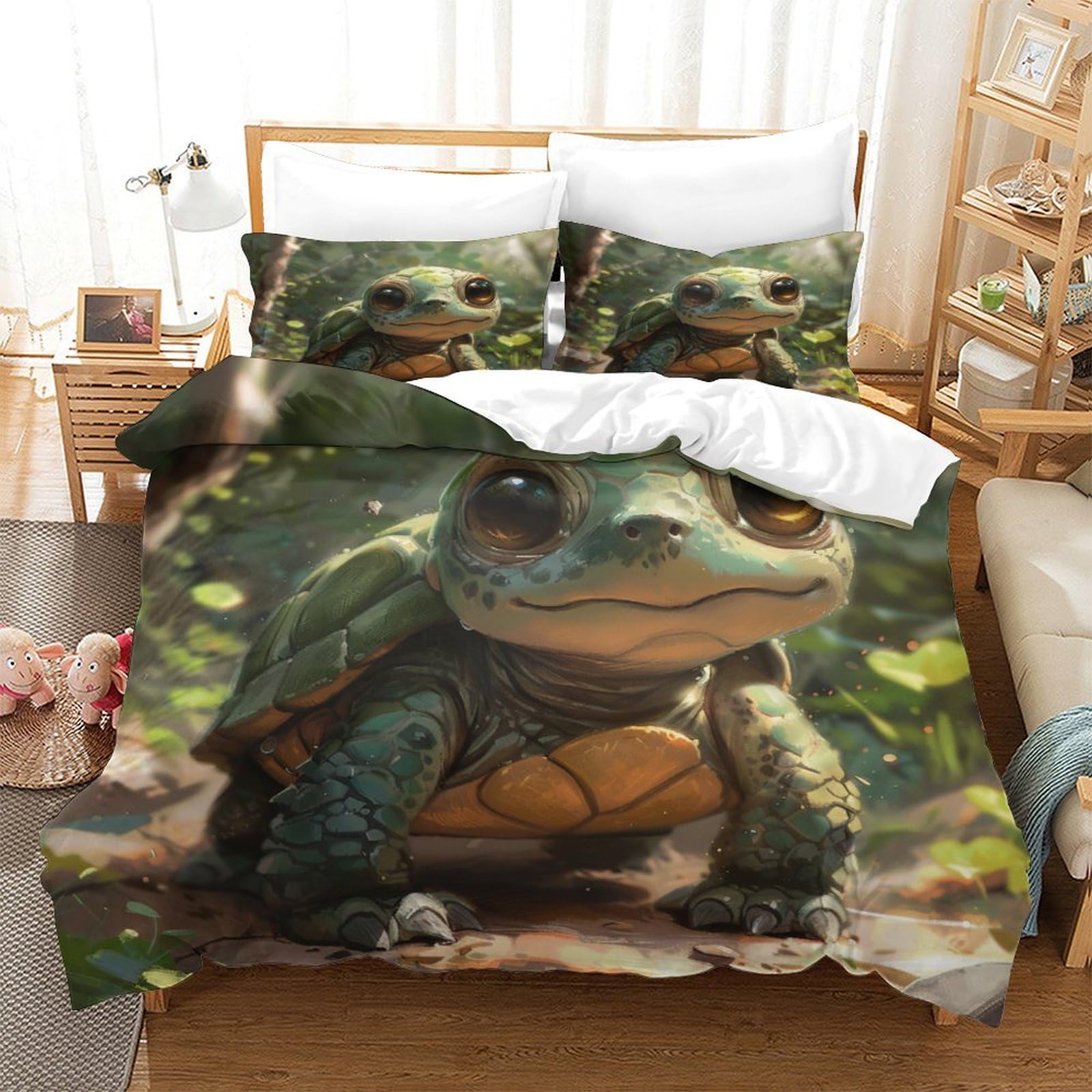 Parure de lit tortue 3D super king 260x220 cm avec taies d'oreiller en microfibre respirante