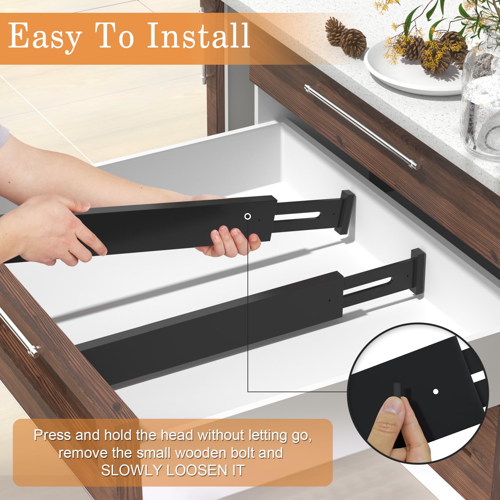 Separadores de cajones de bambú, organizador de cajones de cocina ajustable de 17 a 22 pulgadas para ropa, paquete de 8 separadores de organización de cajones expandibles para dormitorio, baño,