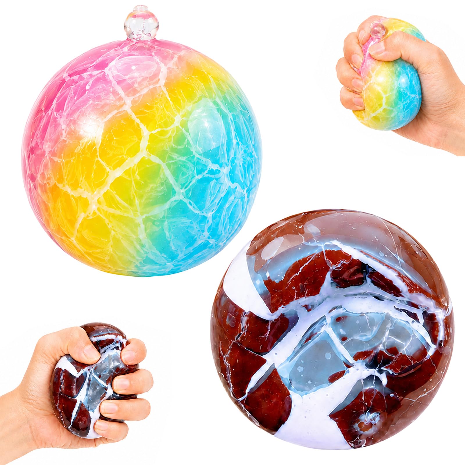 2Pcs Crunchy Squishy, Rebound Foam for Desk & Office, Rainbow & Blue