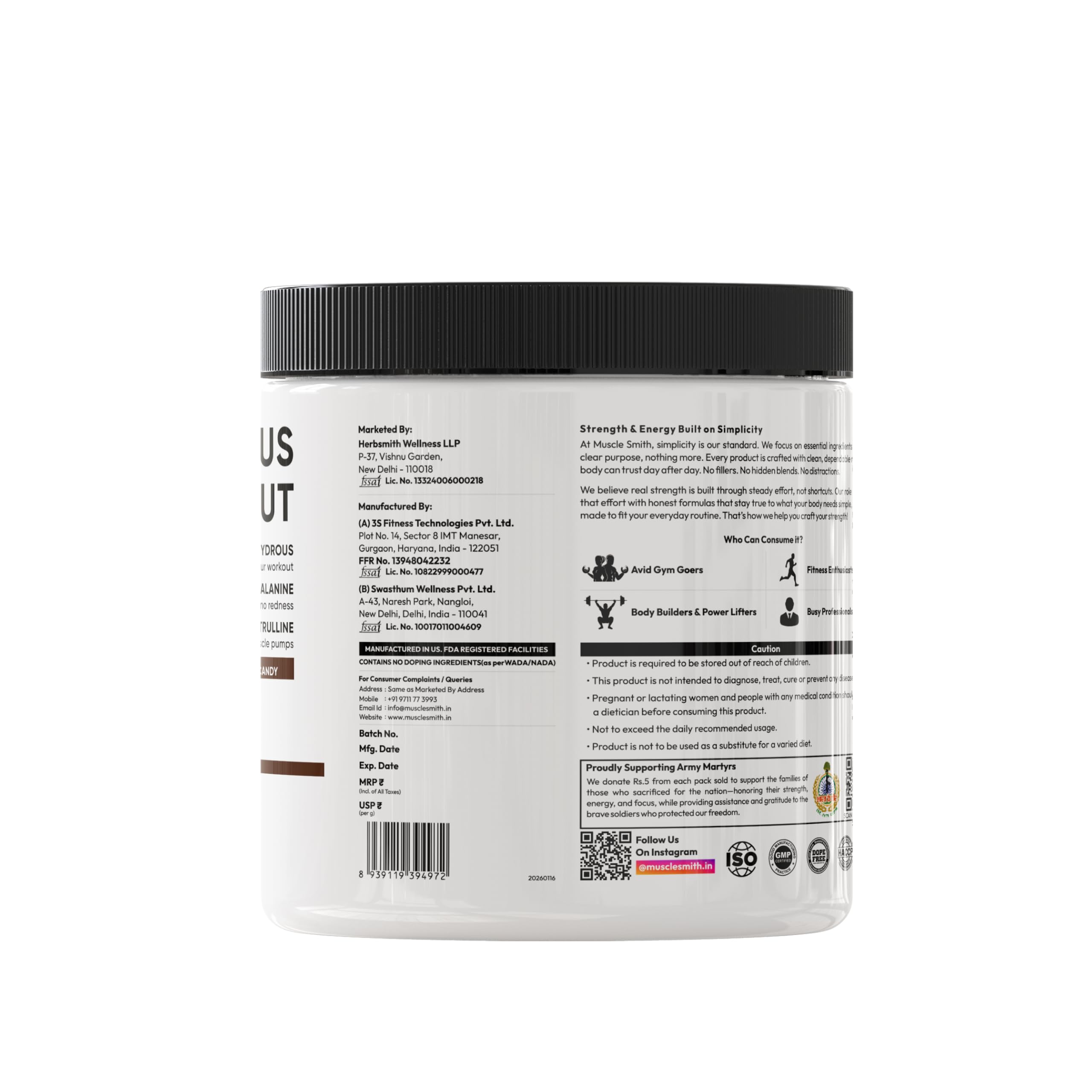 MuscleSmith Focus Pre Workout Powder| 200mg Caffeine, 5.2g Beta Alanine, 3g L-Citrulline, Choline & Taurine | Energy, Focus & Muscle Pump for Men & Women | Imli Candy | 30 Servings [11g Per Scoop] — Amazon image 9