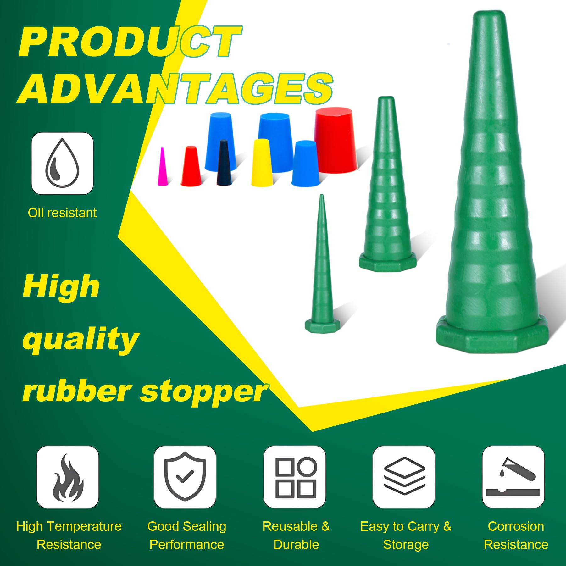 Tappi di servizio per olio idraulico, kit di tappi e tappi in gomma universali per tubi, tubi dell'olio, irrigazione, 3 misure (verde)