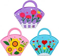 JUREVIA DIY Felt Handbag Making Kit for Girls | 3 Flower Theme Purse Craft Kit | No Sewing Required | Creative Art & Craft Activity | DIY Gift Set for Kids Age 5-12 Years(Fan handbag)(Two Random Items)(Multicolor)