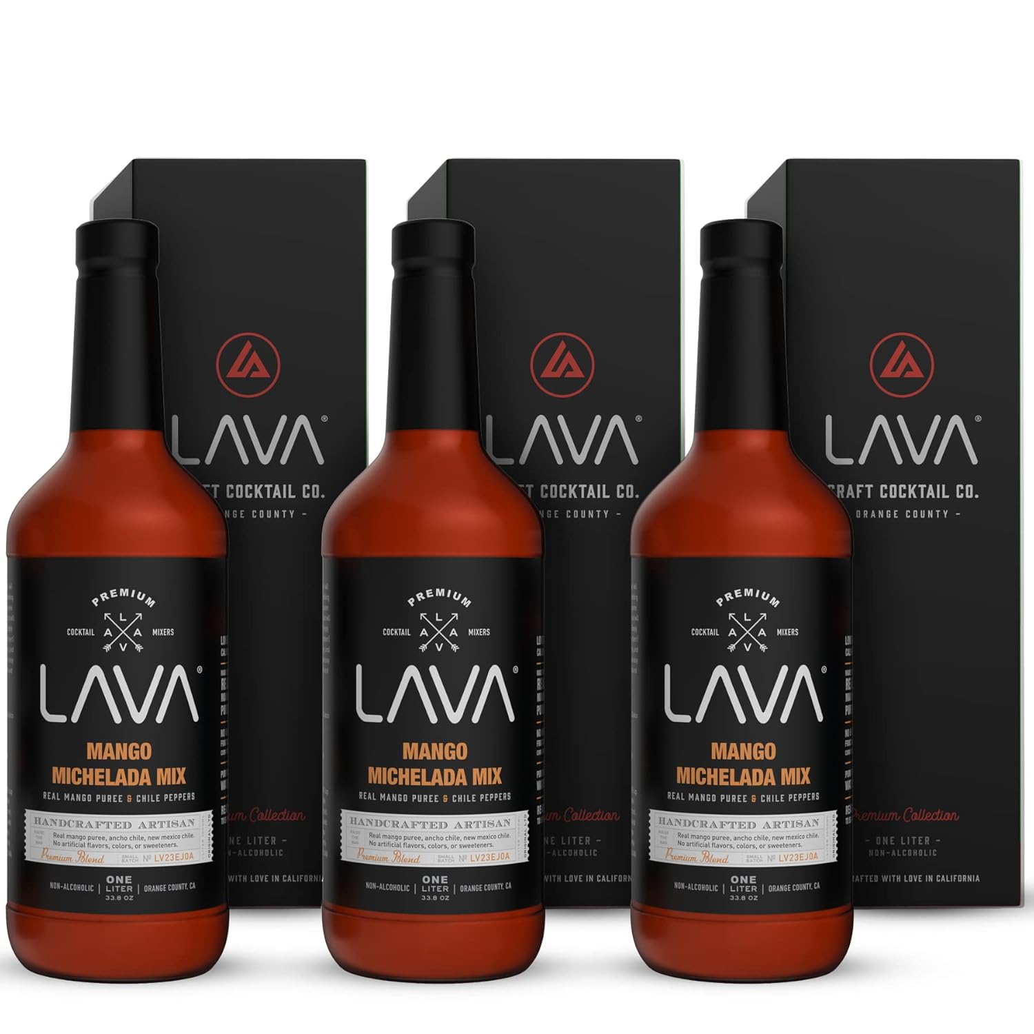 (3 Pack) LAVA Premium Authentic Sweet & Sour Mix, Made with Real Lemon Juice, Lime Juice, Raw Blue Agave, No Artificial Sweeteners. Whiskey Sour, Long Island Iced Tea, Lemon Drop. 33.8oz Glass Bottles