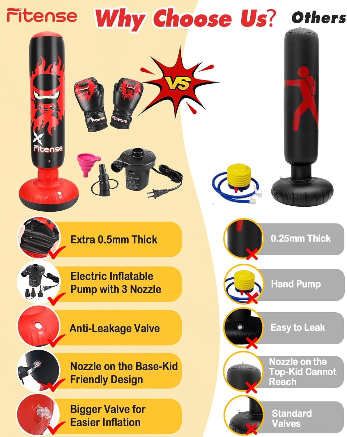 Kids Punching Bag, 63 Inch Inflatable Punching Bag with Electric Air Pump & Gloves, Kids Boxing Bag for Boys Girls Age 6-12, Dinosaur Ninja Boxing Set Christmas Birthday Toys for Karate